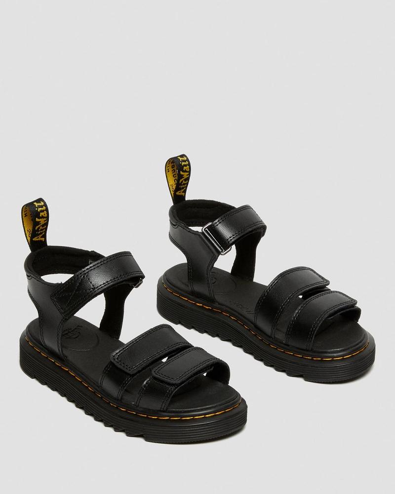 Kids' Dr Martens Junior Klaire Leather Strap Sandals Black | AU 719CTV